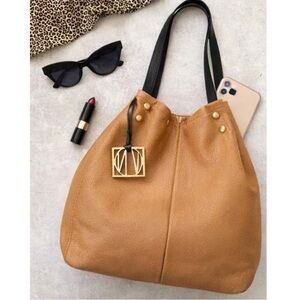 Soft Pebbled Tan Leather Slouchy Hobo Bucket Shoulder Bag Charm Slouchy brown